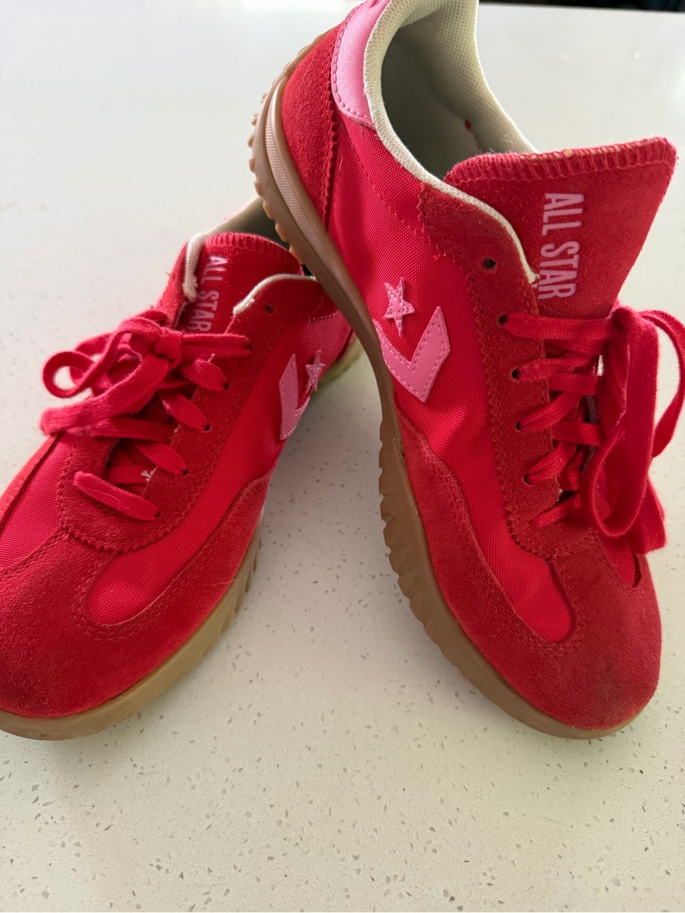 Converse Women's Red and Pink Low-Top Sneakers with Gum Outsole